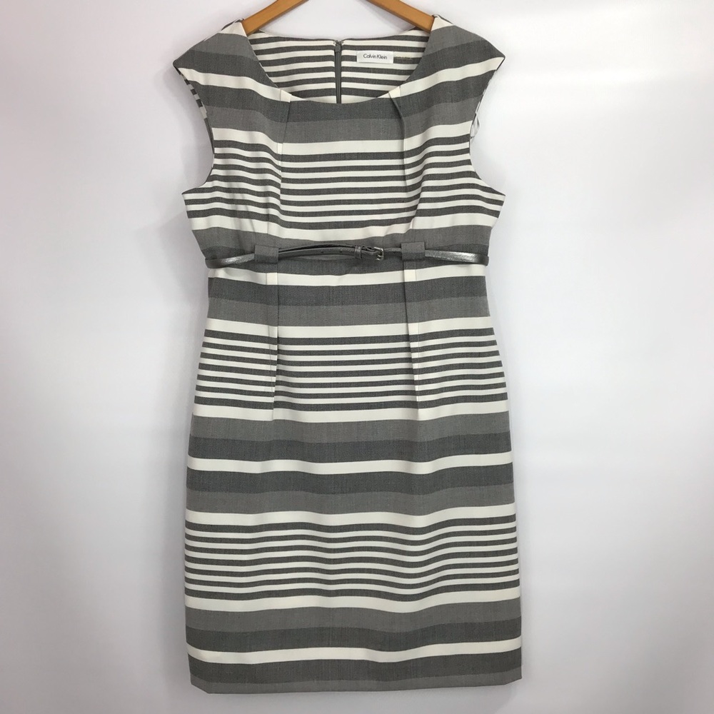 Calvin Klein Striped Sheath Dress Gray & White
